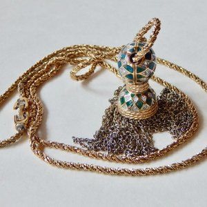 SWAROVSKI Crystal Vintage Long gold flapper necklace, 22", stamped